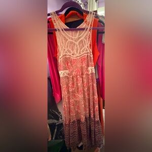 Free People Pink Lace-Trim Mesh Dress